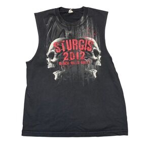 Sturgis 2012 Black Hills Motorcycle Rally Skull HarleyGraphic Cut off Tee Mens M